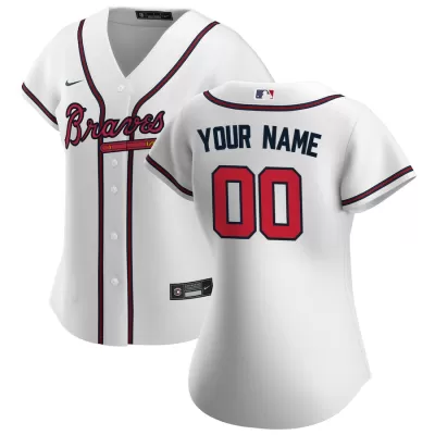 Women Atlanta Braves Home White Custom MLB Jersey - uafactory