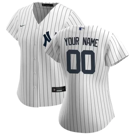 Women New York Yankees Home White Navy Custom MLB Jersey - uafactory