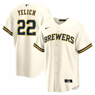 Men Milwaukee Brewers Brewers Yelich #22 Home Cream MLB Jersey - uafactory