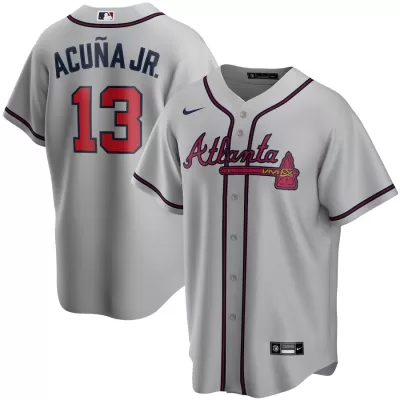 Men Atlanta Braves Ronald Acuña Jr. #13 Grey MLB Jersey - uafactory