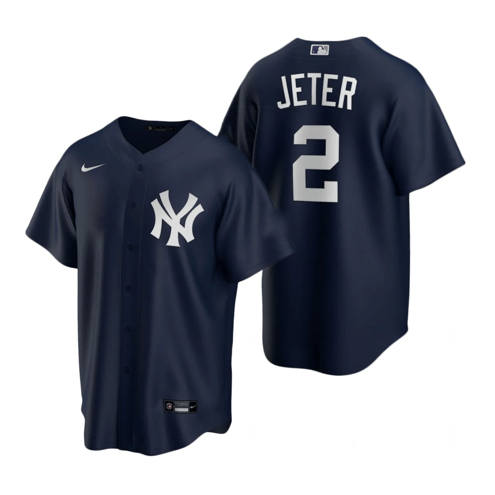 Men New York Yankees Derek Jeter #2 Home Navy MLB Jersey - uafactory