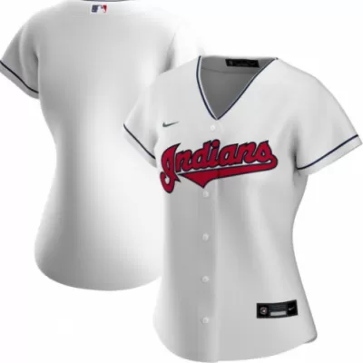 Women Cleveland Indians Home White MLB Jersey - uafactory