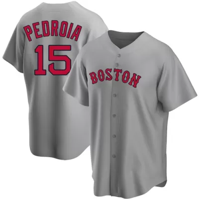 Men Boston Red Sox Dustin Pedroia #15 Gray MLB Jersey - uafactory