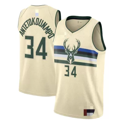 Milwaukee Bucks Giannis Antetokounmpo #34 Swingman Jersey Cream for men - City Edition - uafactory