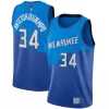 Milwaukee Bucks Giannis Antetokounmpo #34 2020/21 Swingman Jersey Blue for men - City Edition - uafactory