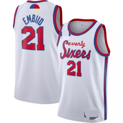 Philadelphia 76ers Embiid #21 2019/20 Swingman Jersey Cream for men - uafactory