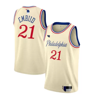 Philadelphia 76ers Embiid #21 2019/20 Swingman Jersey Cream for men - City Edition - uafactory