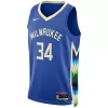 Milwaukee Bucks Giannis Antetokounmpo #34 2022/23 Swingman Jersey Blue for men - City Edition - uafactory