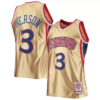 Men's Philadelphia 76ers Allen Iverson #3 Gold Retro Jersey 1996/97 - uafactory